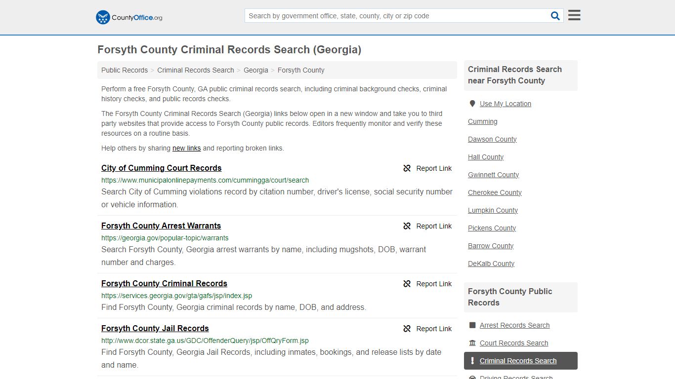 Forsyth County Criminal Records Search (Georgia) - County Office